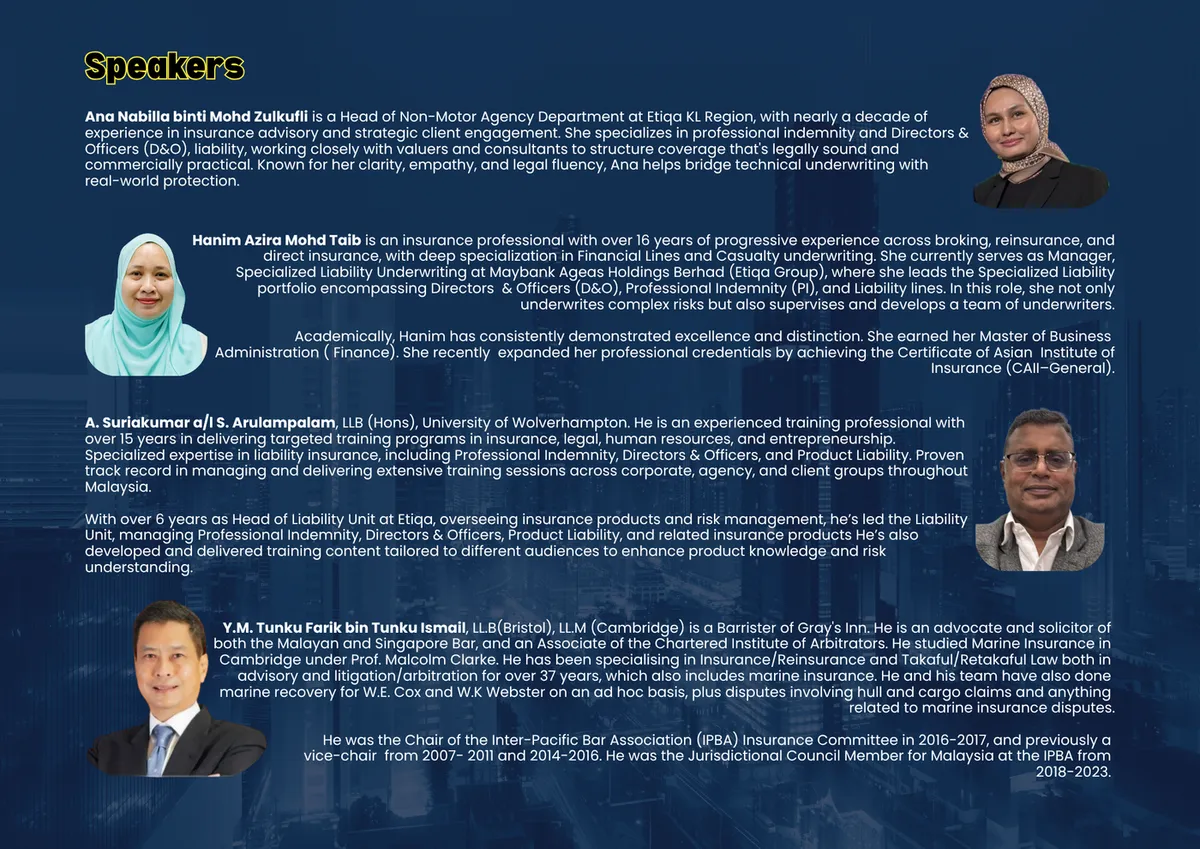 Professional Indemnity Issues – Post The Recent Issuance of The Malaysian Valuation Standards (MVS) — Speakers