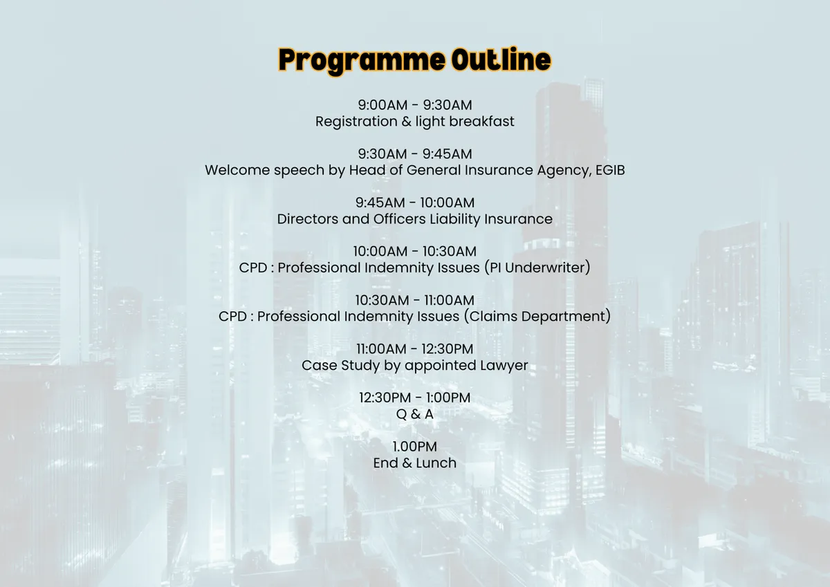 Professional Indemnity Issues – Post The Recent Issuance of The Malaysian Valuation Standards (MVS) — Programme Outline
