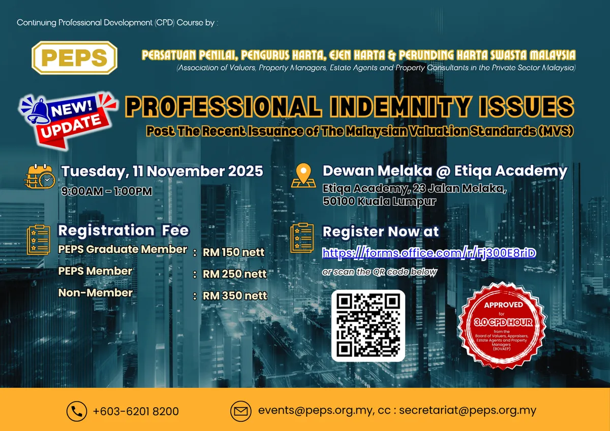 Professional Indemnity Issues – Post The Recent Issuance of The Malaysian Valuation Standards (MVS) — Registrations